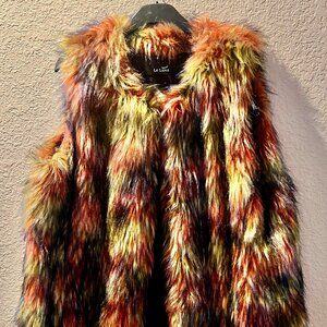 Women's Le luxe multicolor faux fur vest size large-xl